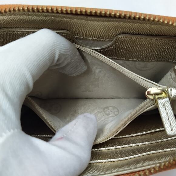 Tory Burch Camel Tan Leather Zip Around Credit Card Wristlet Wallet - Picture 11 of 16